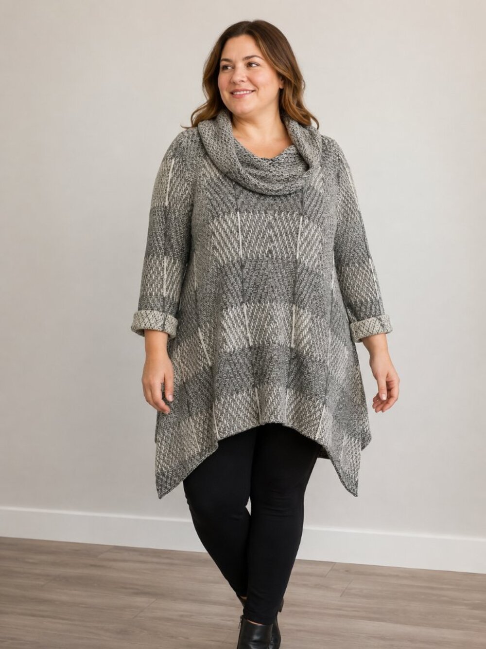 Eight‎ Eight Eight Womens GreyTunic Length Pullover Cowl Neck Hi/Lo Sweater 2X